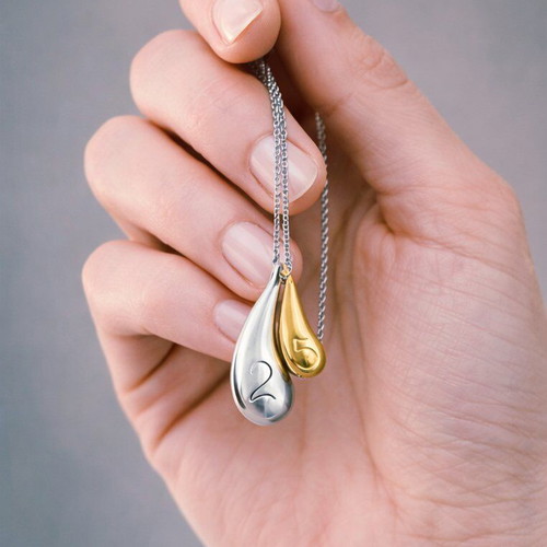 Handmade stainless steel necklace with teardrop pendants 2 and 5 new