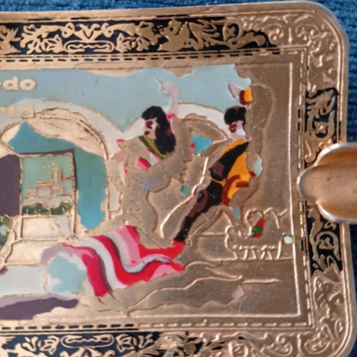 Vintage metal souvenir ashtray from Madrid used