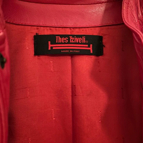 Leather jacket with Mao collar TZIVELIS red like new, size M