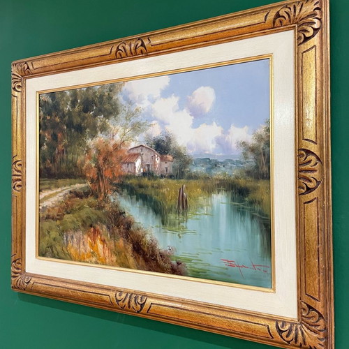 Pasquale Esposito oil painting in handmade gold carved frame