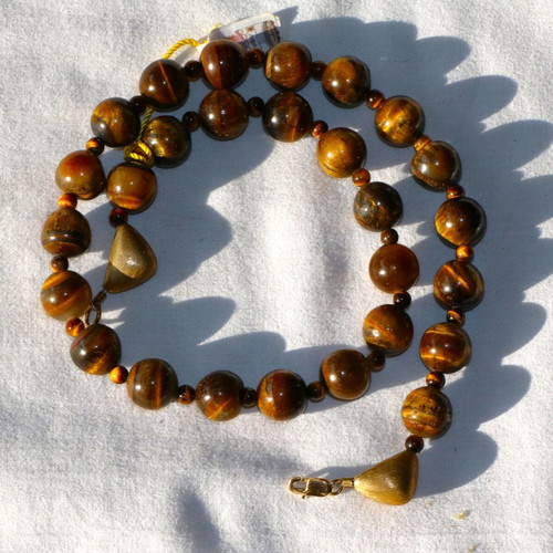 Gold Tiger Eye Necklace 14K 585 New with Safety Clasp