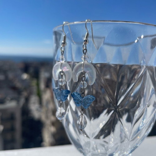 Celestial Skycore earrings like new, handmade, white and blue