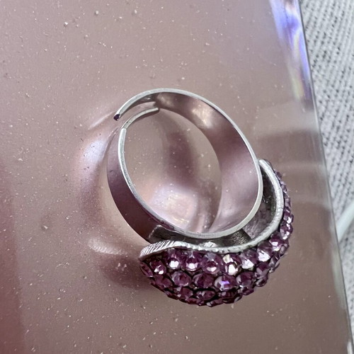 Statement Crystal Dome Ring silver tone with purple crystals new