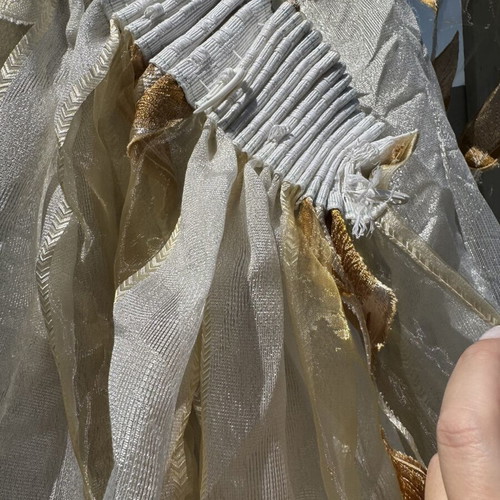 Luxury organza curtain champagne with gold embroidered leaves, like new