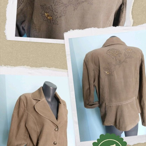 Ofelia vintage designer jacket used, elastic denim with embroidery and sequins