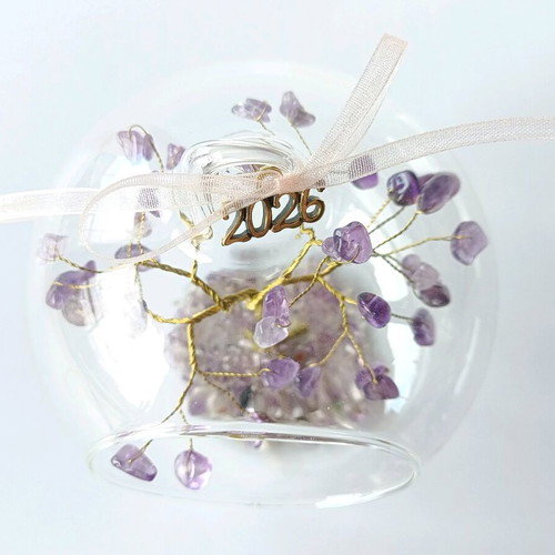 Handmade lucky charm glass ball with tree and amethyst 2026 new