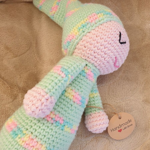 Handmade sleeping baby doll, new, colorful knit, 22cm×12cm