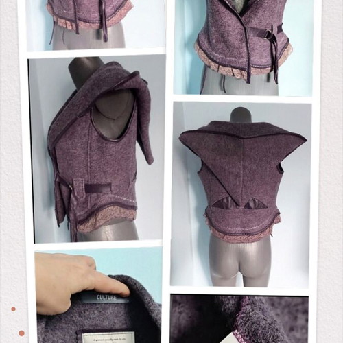 Culture designer bustier vest with hood, leather and pressed wool