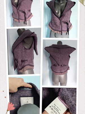 Culture designer bustier vest with hood, leather and pressed wool