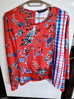 Zara Floral Plaid Cherry Blouse, multicolor