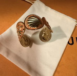 S steel thick summer bracelet with shell design, orange and gold tone