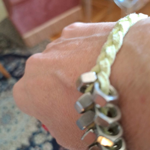 Love God Fashion bracelet leather with chunky chain light yellow