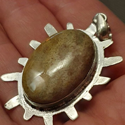 Fossil Coral Pendant with Sun-Shaped Metal Frame, New