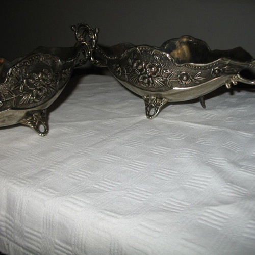 Old silver-plated carved fondantière used