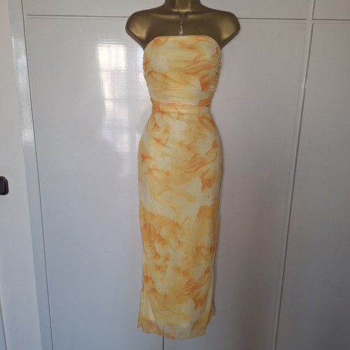 Shein yellow patterned stretchy bodycon summer dress size M