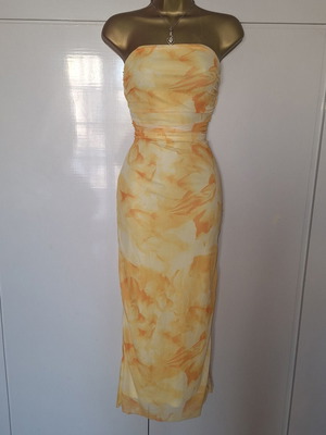 Shein yellow patterned stretchy bodycon summer dress size M