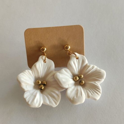 Handmade earrings from polymer clay with stainless steel clasp, new, white and gold