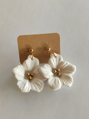 Handmade earrings from polymer clay with stainless steel clasp, new, white and gold