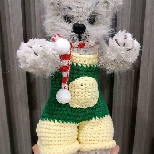 Handmade knitted cat toy new, 18cm with movable paws and head
