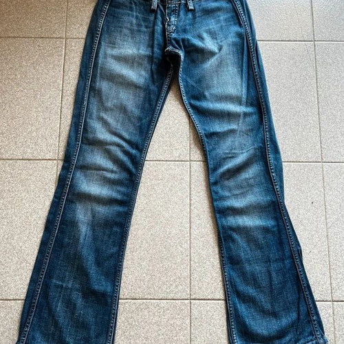 Ultra Low Waist Y2K Meltin' Pot Vintage Bootcut Jeans used, blue turquoise