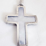 Vintage silver cross and lava stone earrings set with mother of pearl