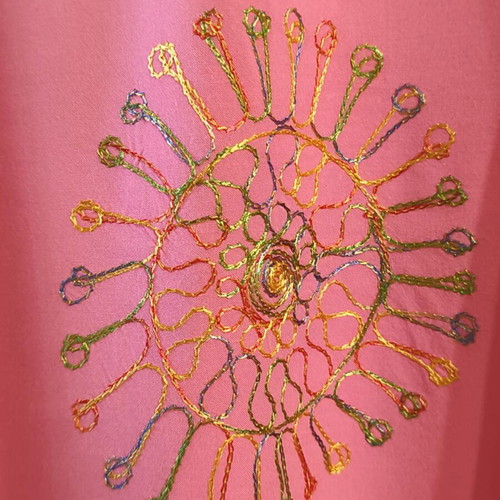 Kaftan tunic embroidered one size M-XXXL, like new, salmon pink