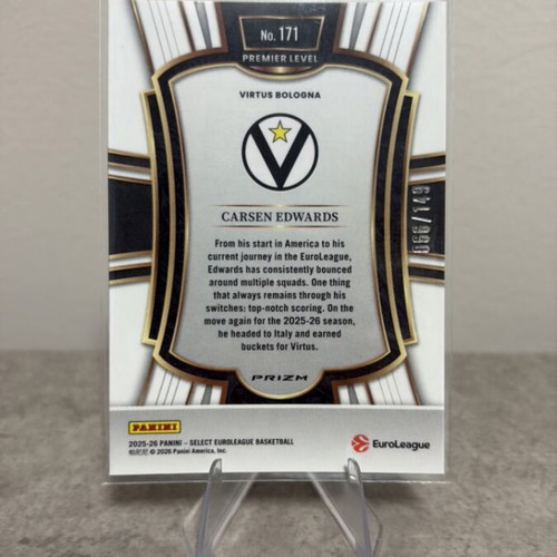 2025-26 Panini Select EuroLeague Carsen Edwards Premier Level White card