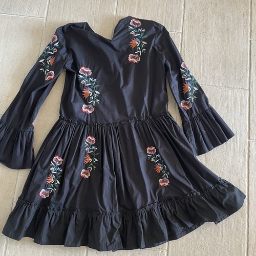 Zara midi cotton dress black with embroidered flowers size M-L
