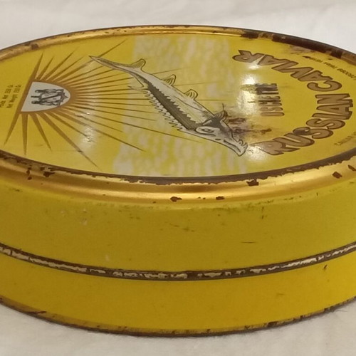 Empty collectible Osietra caviar tin used