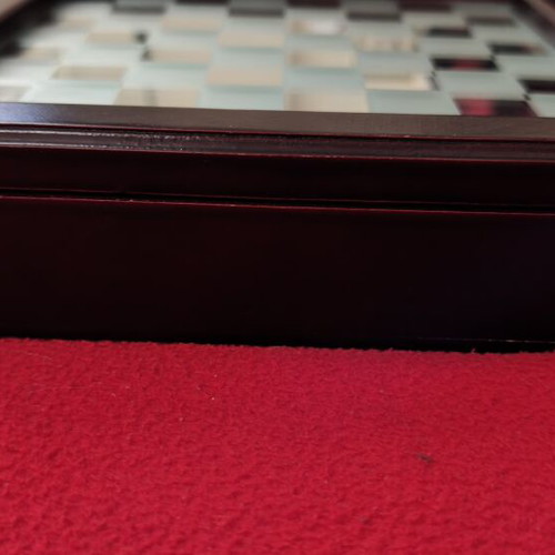 Vintage glass chess set used with wooden case and mirror board