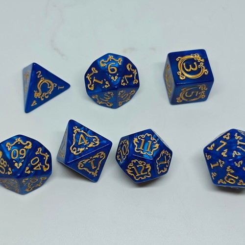 RPG Blue Dragon Pearl Dice Set like new with gold details