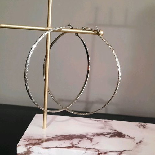 Silver Steel Hoop Earrings used, large size