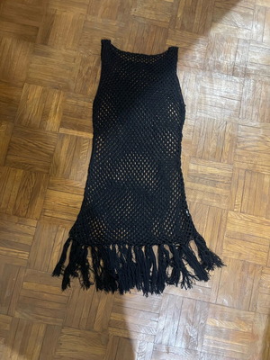 Beach dress new elastic perforated with fringes black size M