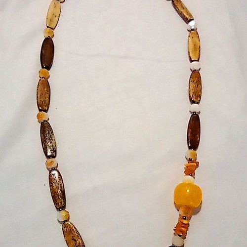 Vintage Ethnic Long Necklace 69cm from Natural Bone and Beads like new