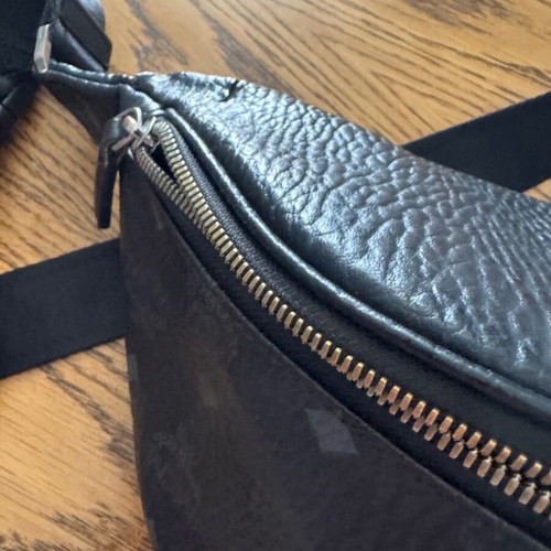 MCM waist bag used, black leather with minor wear