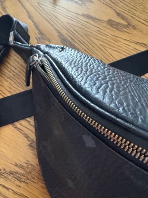 MCM waist bag used, black leather with minor wear