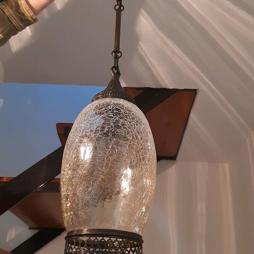 Lamp like new with blown glass and bronze metal