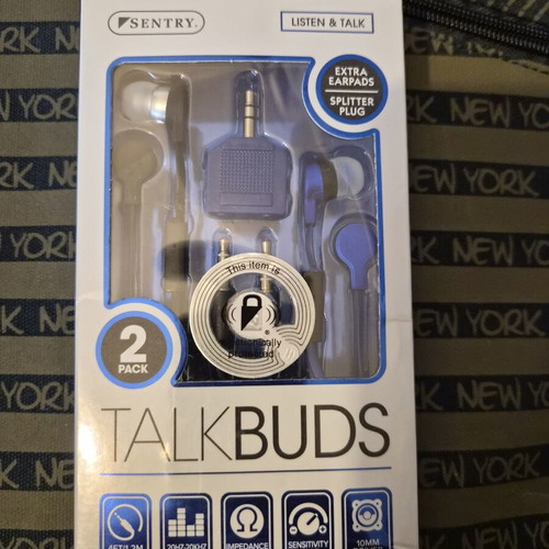 Sentry TalkBuds 2-Pack earbuds with microphone and splitter plug new
