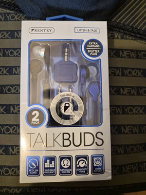 Sentry TalkBuds 2-Pack earbuds with microphone and splitter plug new