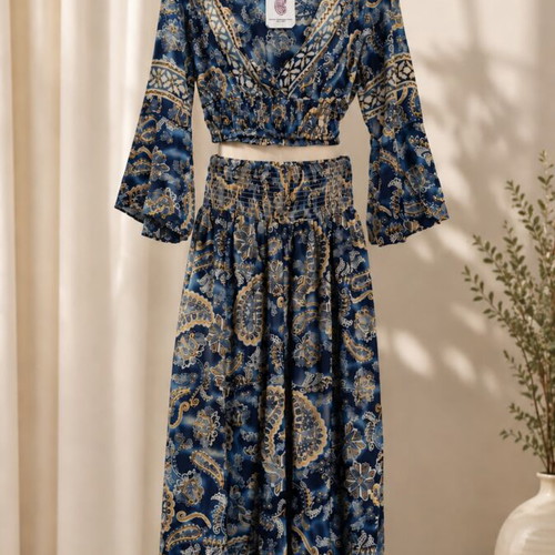 Blue Paisley Co-Ord Set for Women New Stylish Two Piece Outfit