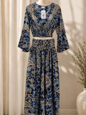 Blue Paisley Co-Ord Set for Women New Stylish Two Piece Outfit