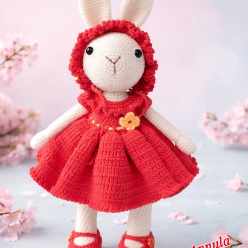 Handmade Ruby Bunny new with red dress