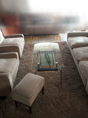 Living room furniture set 5 pieces 70's style with glass table