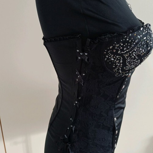 Rosso Di Sera black corset with lace and silver rhinestones