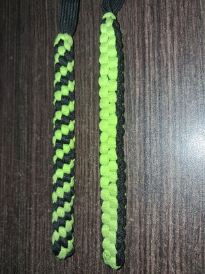 Handmade Scoubidou Keychain Pair Neon Green and Black