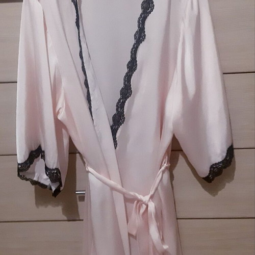 Oriflame Sweden Satin Robe pink with black lace new Large/XLarge