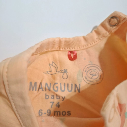 Mangoon baby bodysuit 3-6 months 68cm like new, orange with oranges and frills