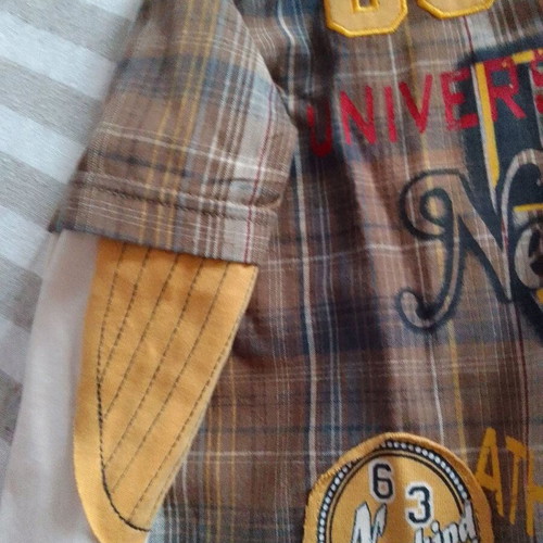 New Kind plaid shirt 9 years like new, brown yellow