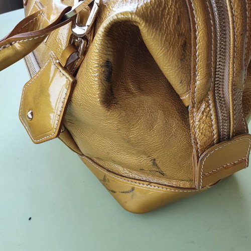 Longchamp patient leather handbag used, yellow and orange