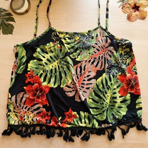 Tu Boho Tropical Fringe Crop Top like new, size S/M